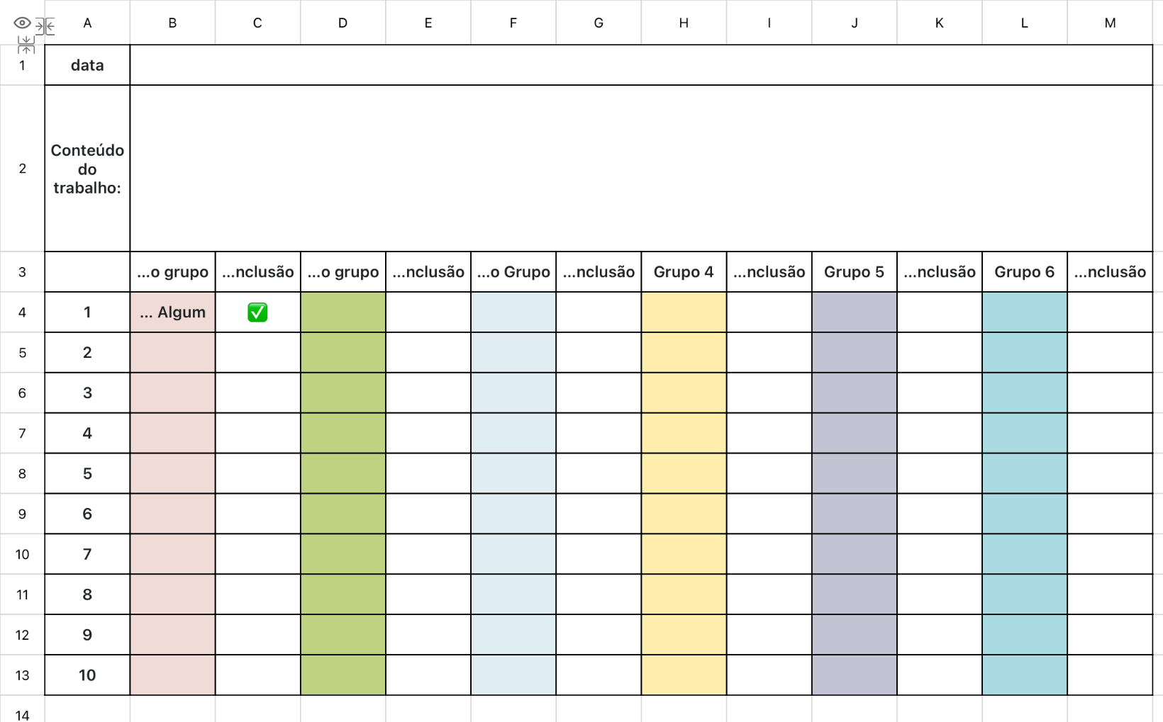Tabela de Estatísticas de Trabalho dos Estudantes